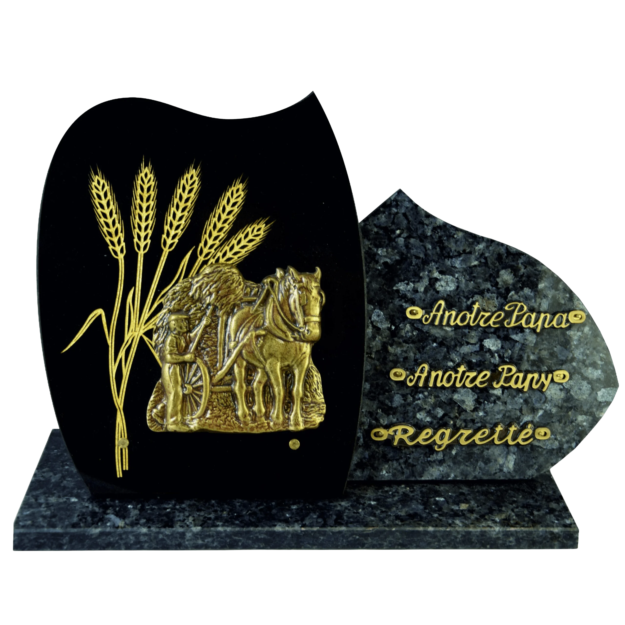 Plaque 9 en labrador bleu avec doublure noir et décor maïs, bronze