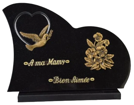 Plaque 13.1 en noir fin avec décor bronze colombe et fleurs