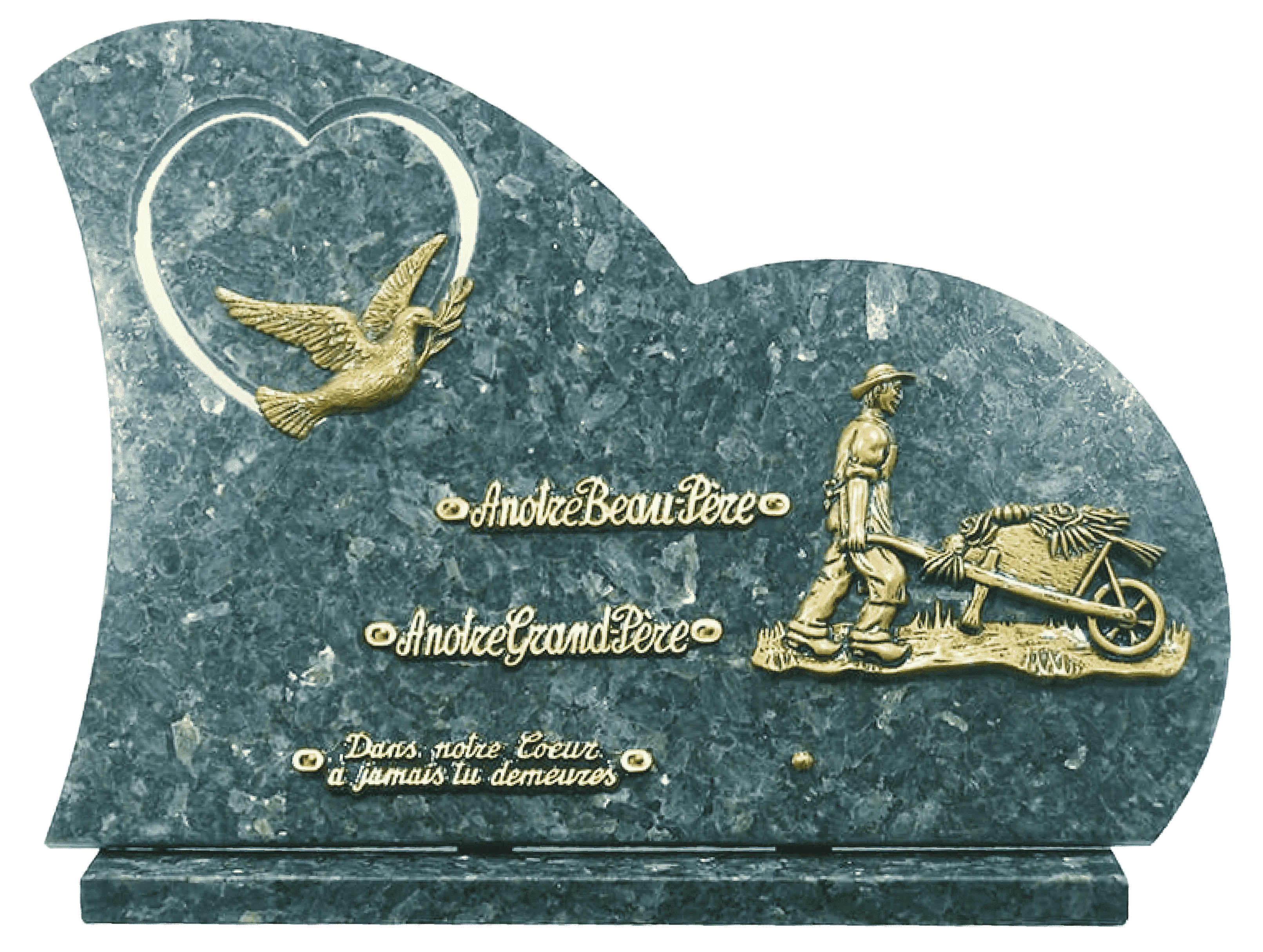 Plaque 13.2 en labrador bleu avec décor bronze colombe et fermier