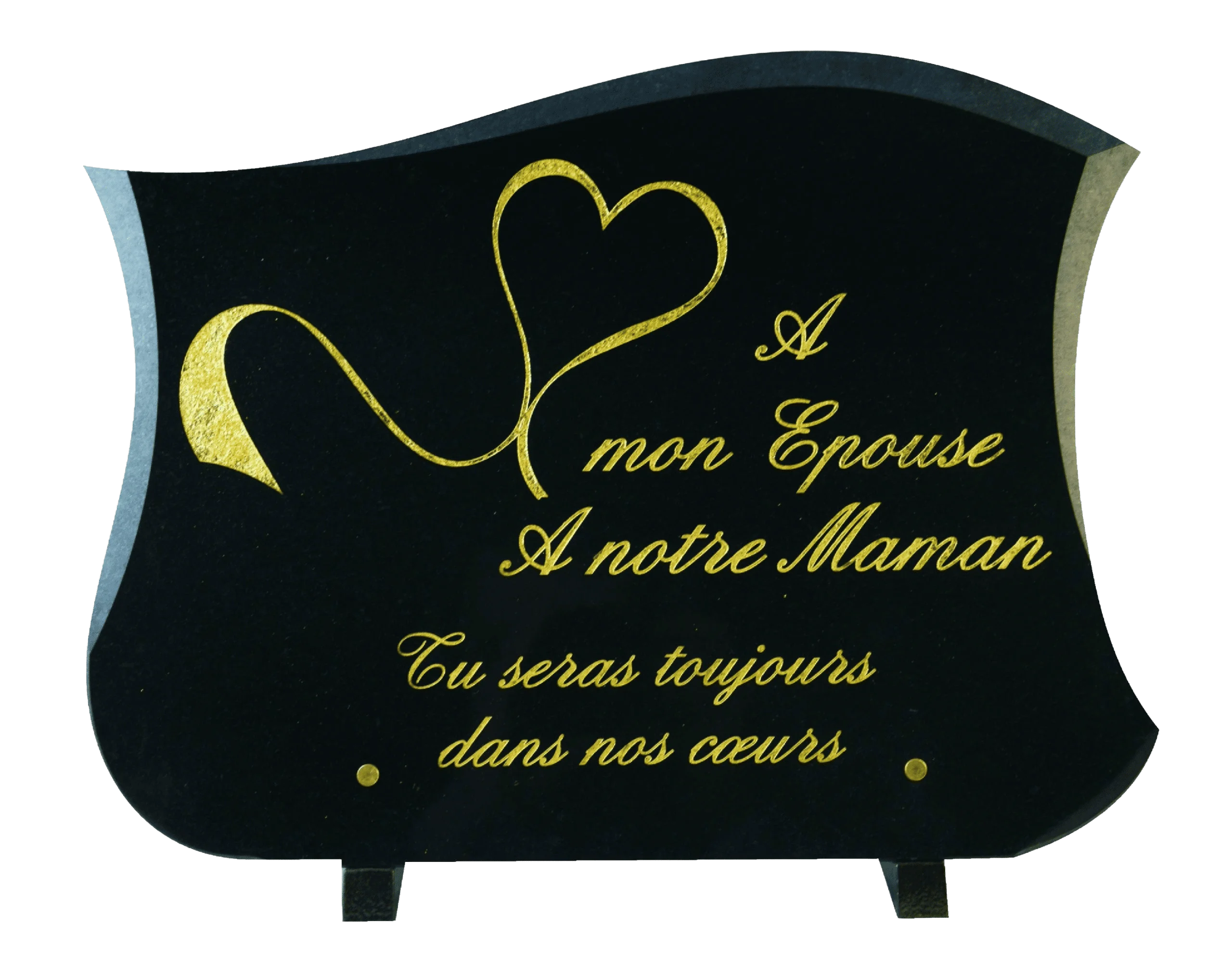 Plaque 18 en granit noir fin biseautée avec décor cœur gravé