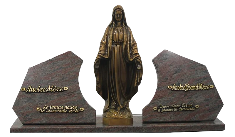 Plaque 71 en granit rose d'Alva avec vierge en bronze