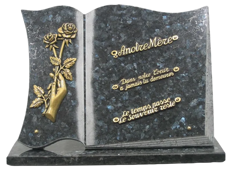 Plaque livre 118 en granit labrador bleu avec bronze main et rose