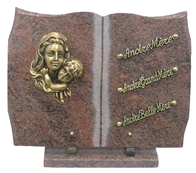 Plaque 162 en livre en granit rose d'Alva avec décor Vierge enfant