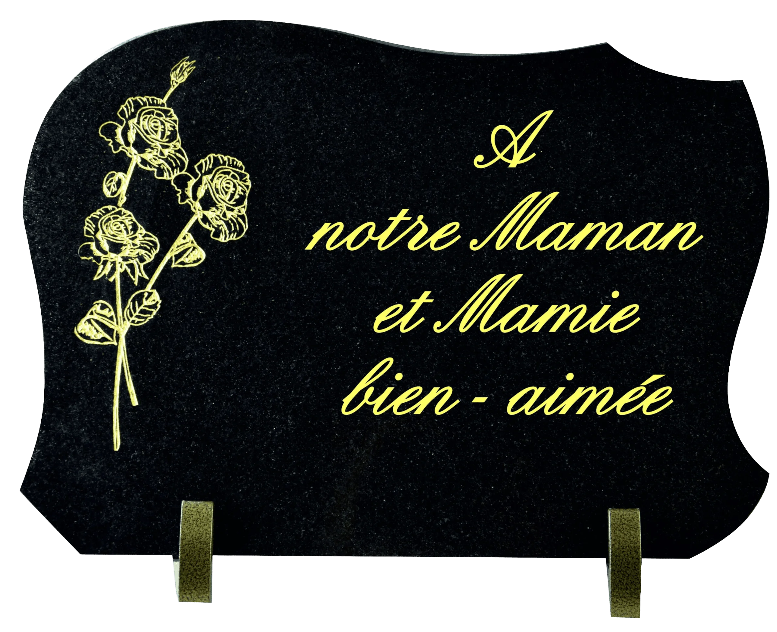 Plaque 35 en granit noir fin avec décor floral or