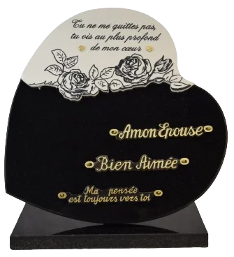 Plaque cœur granit noir fin doublure céramique avec roses 803.5
