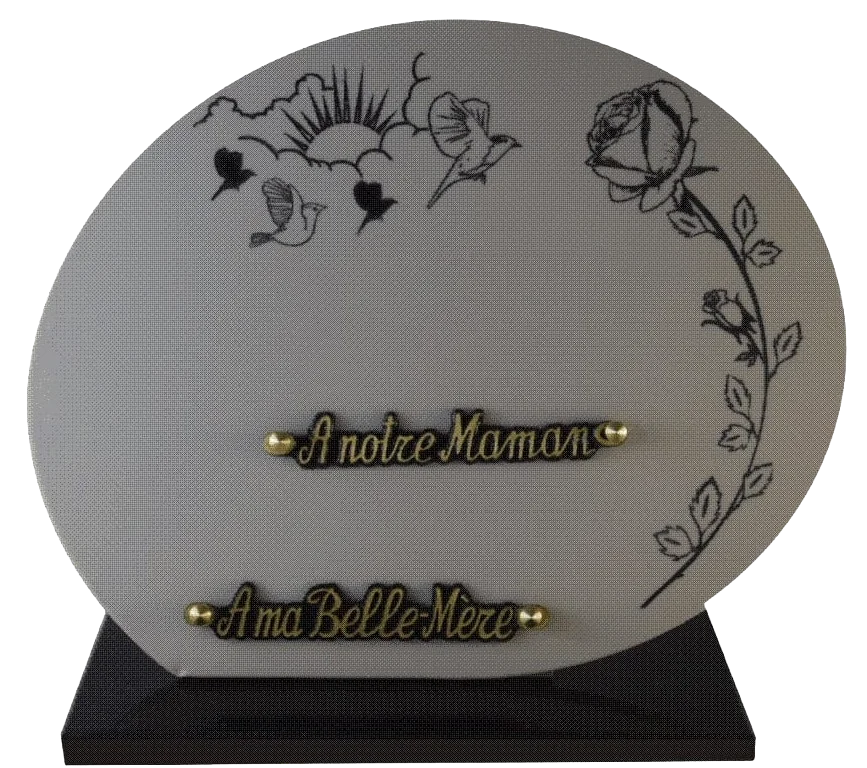 Plaque funéraire 2209 en céramique blanche décor fleurs sur base