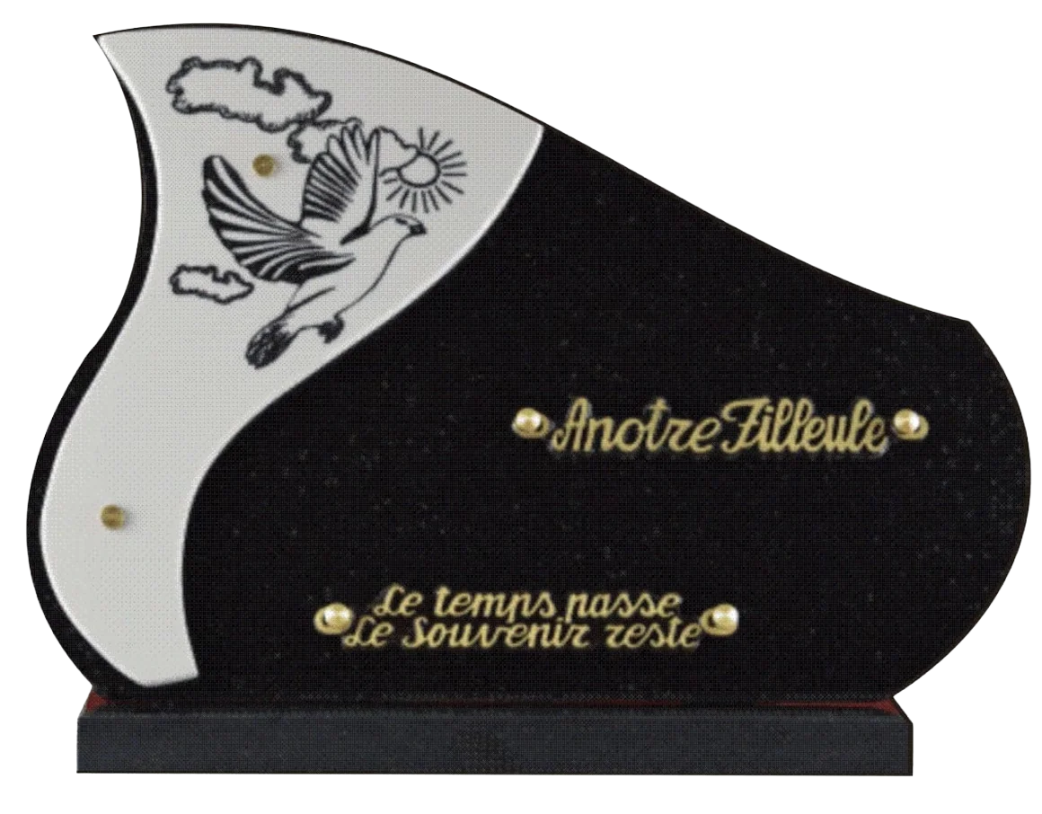 Plaque 1107C en granit noir fin doublure céramique décor colombe