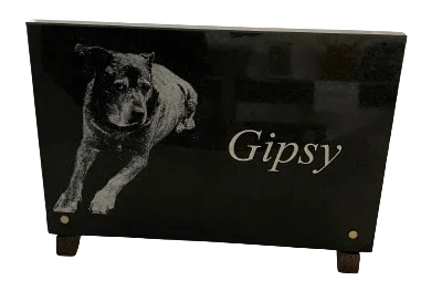 Plaque animaux1 en granit noir fin avec photogravure chien