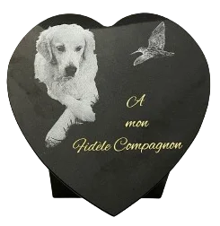 Cave urne animaux3 cœur en granit noir fin avec photogravures