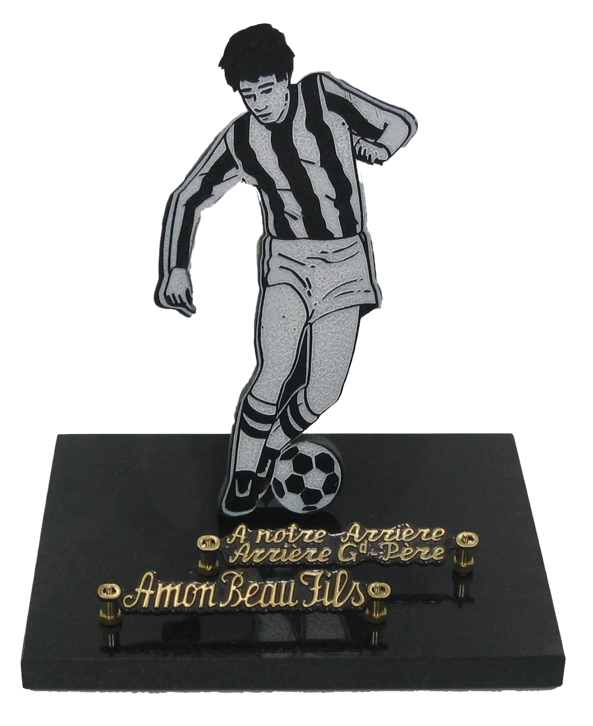 Plaque footballeur en granit sur base 30x17