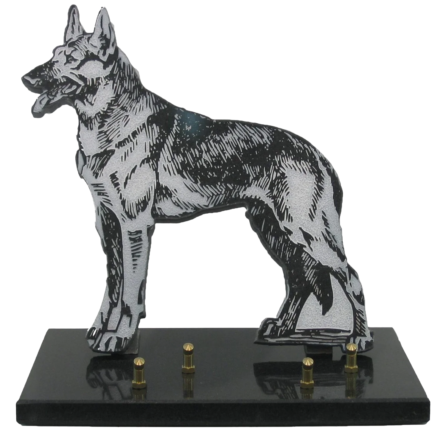 Plaque chien berger allemand en granit noir découpée 30x30 cm