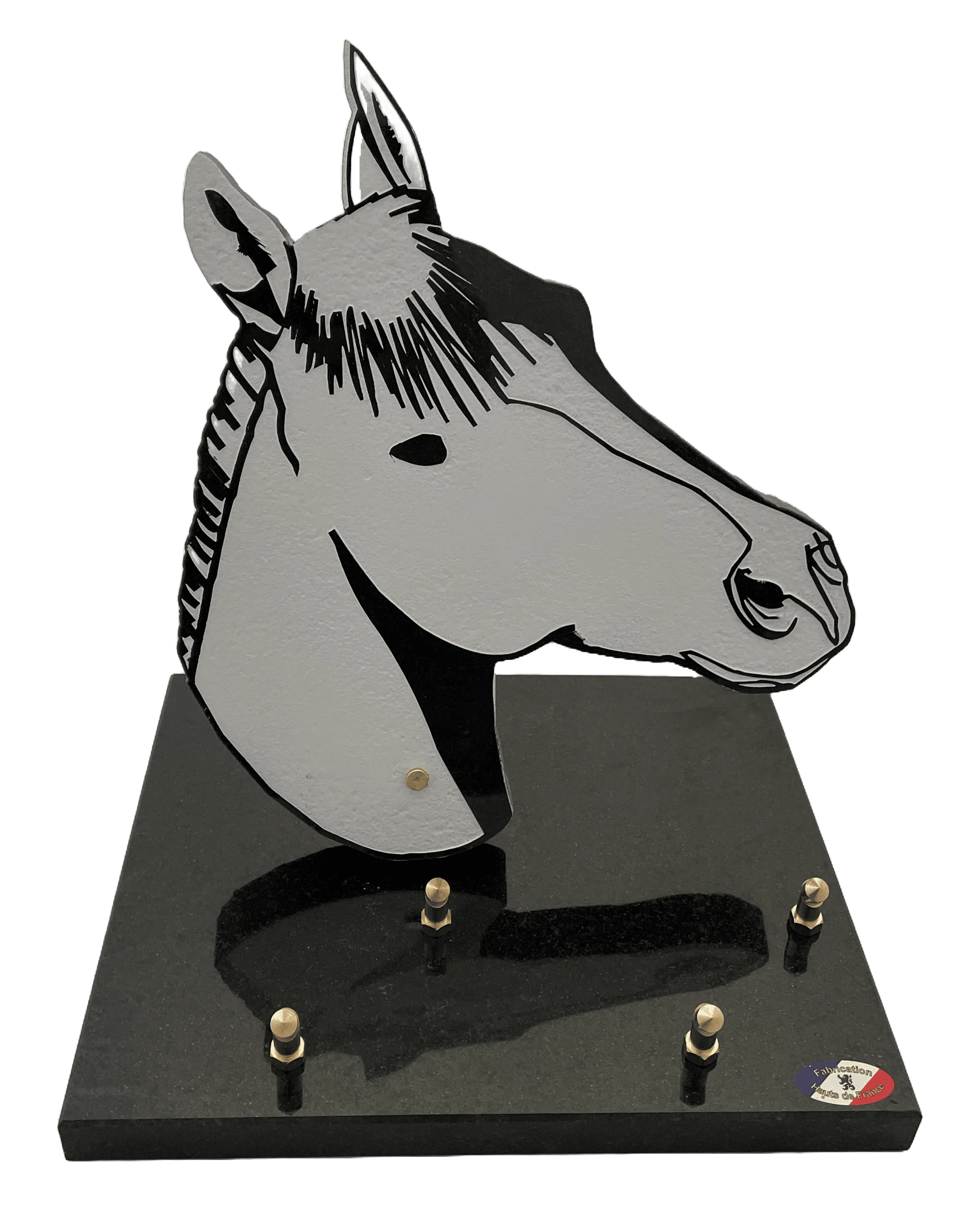 Plaque funéraire découpée en forme de tête de cheval